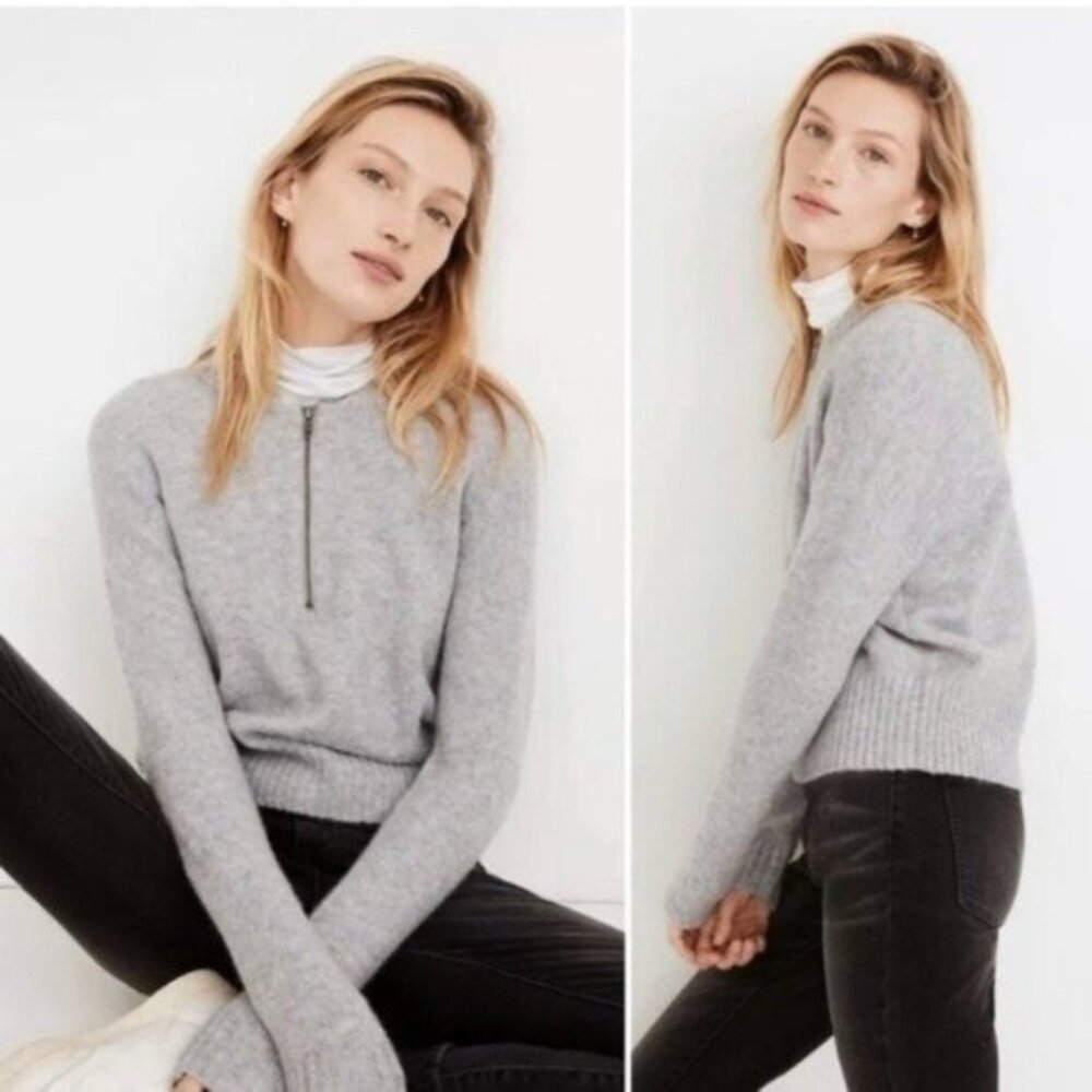 NWT Madewell Knit Pullover ½ Zip Sweater Marled Grey